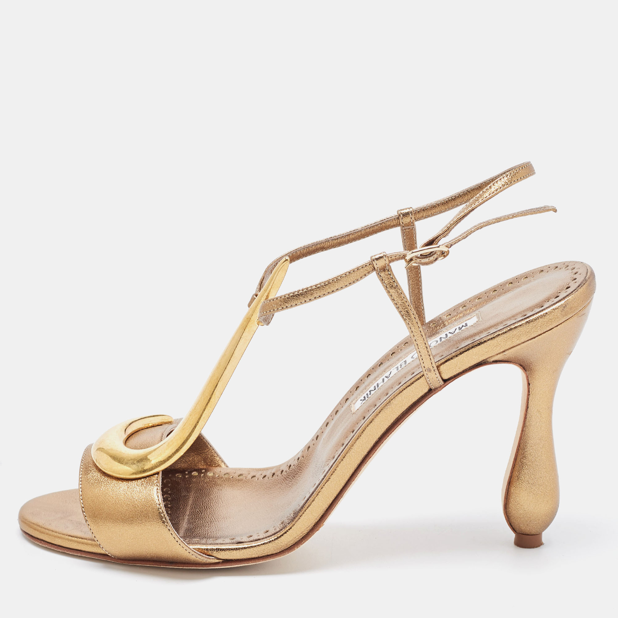 Pre-owned Manolo Blahnik Metallic Leather Ankle Strap Sandals Size 39