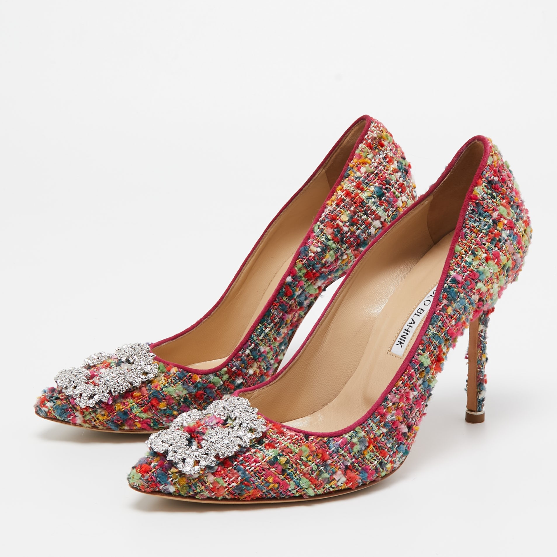 

Manolo Blahnik Multicolor Tweed Hangisi Pumps Size