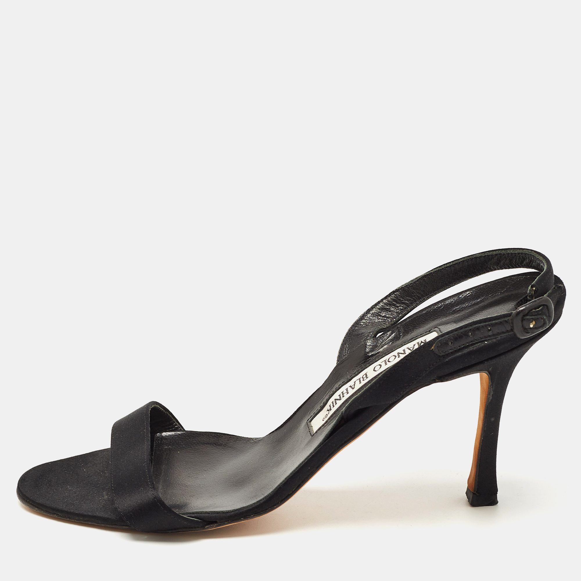 

Manolo Blahnik Black Satin Slingback Sandals Size