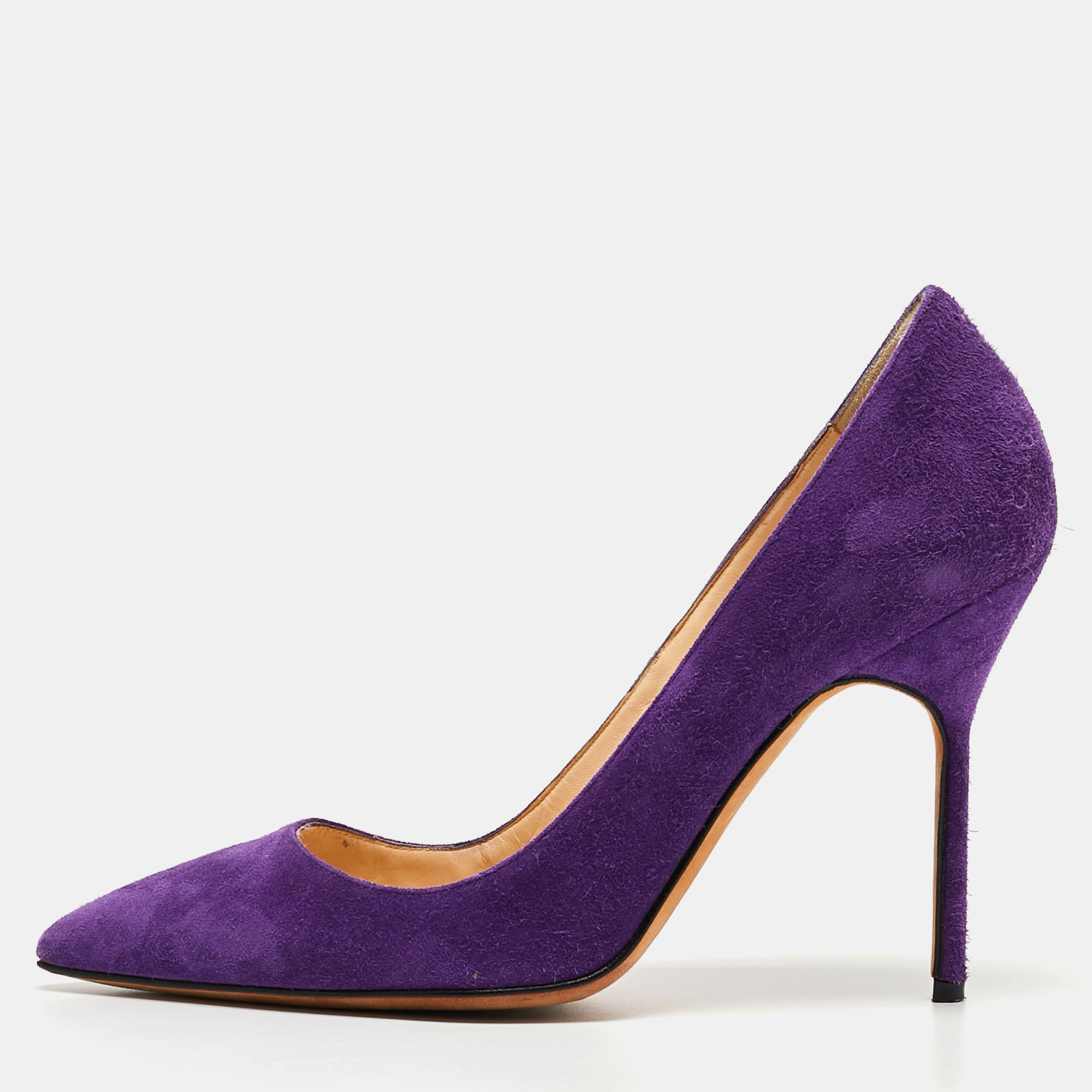Pre-owned Manolo Blahnik Purple Suede Bb Pointed Toe Pumps Size 36