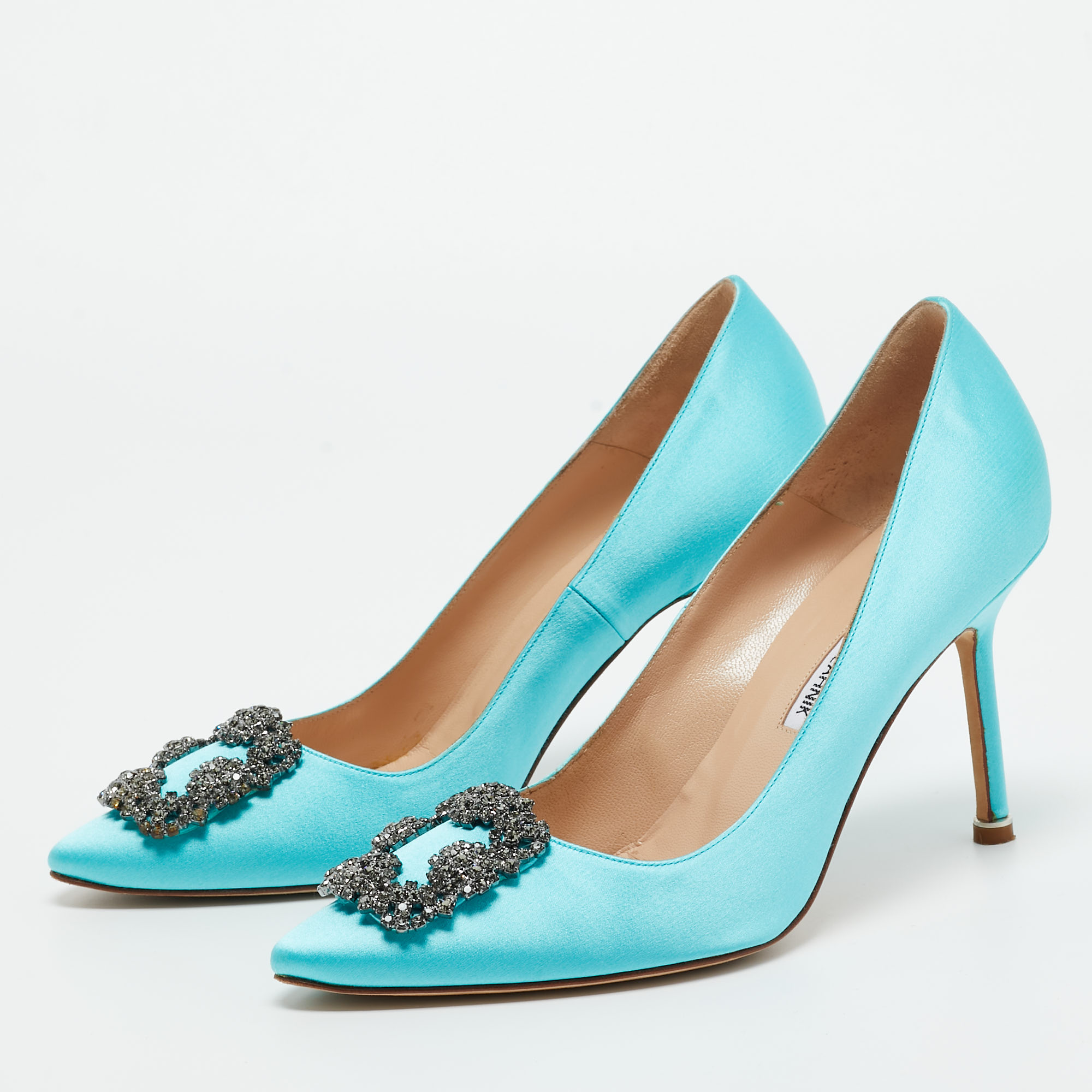 

Manolo Blahnik Blue Satin Hangisi Pumps Size