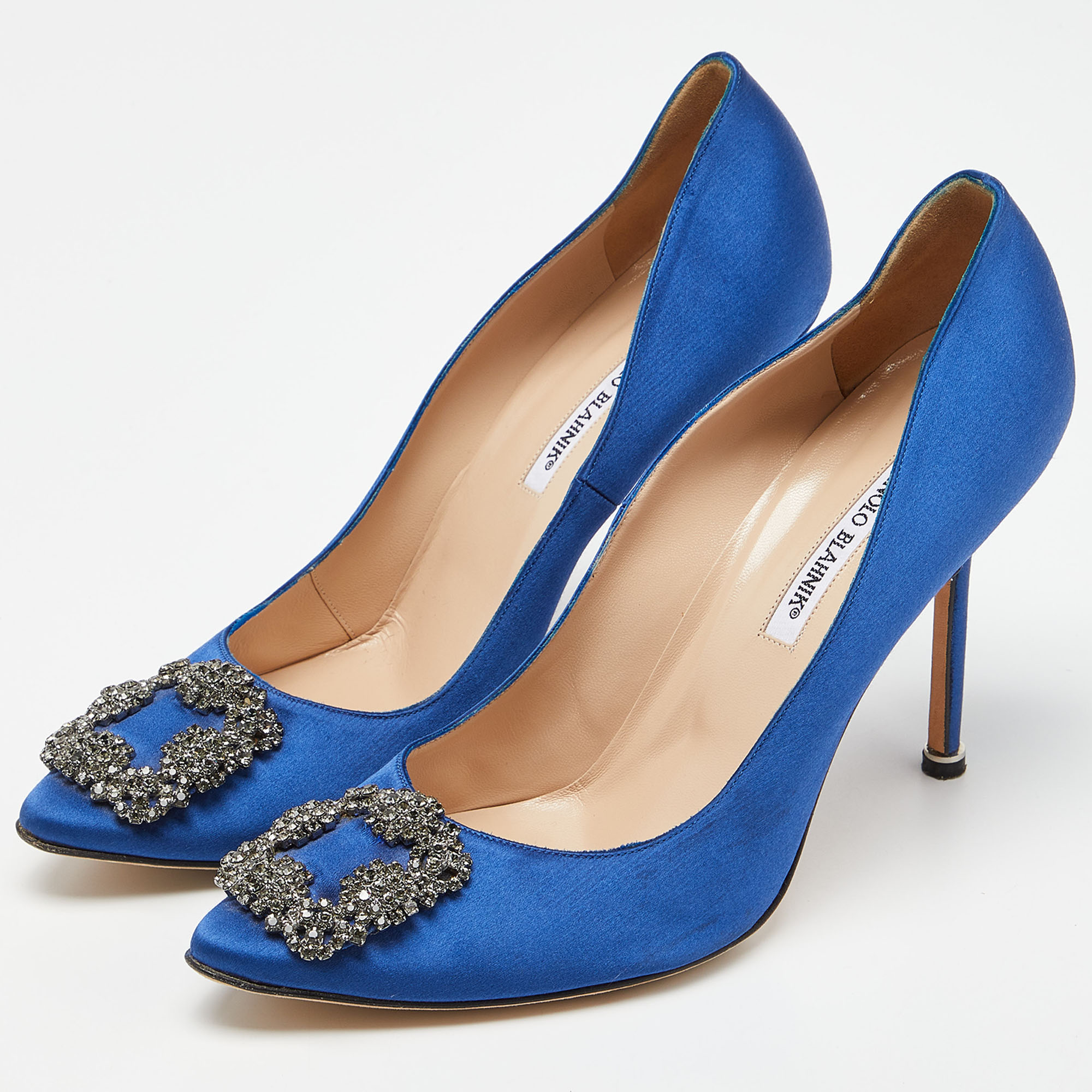 

Manolo Blahnik Blue Satin Hangisi Pumps Size