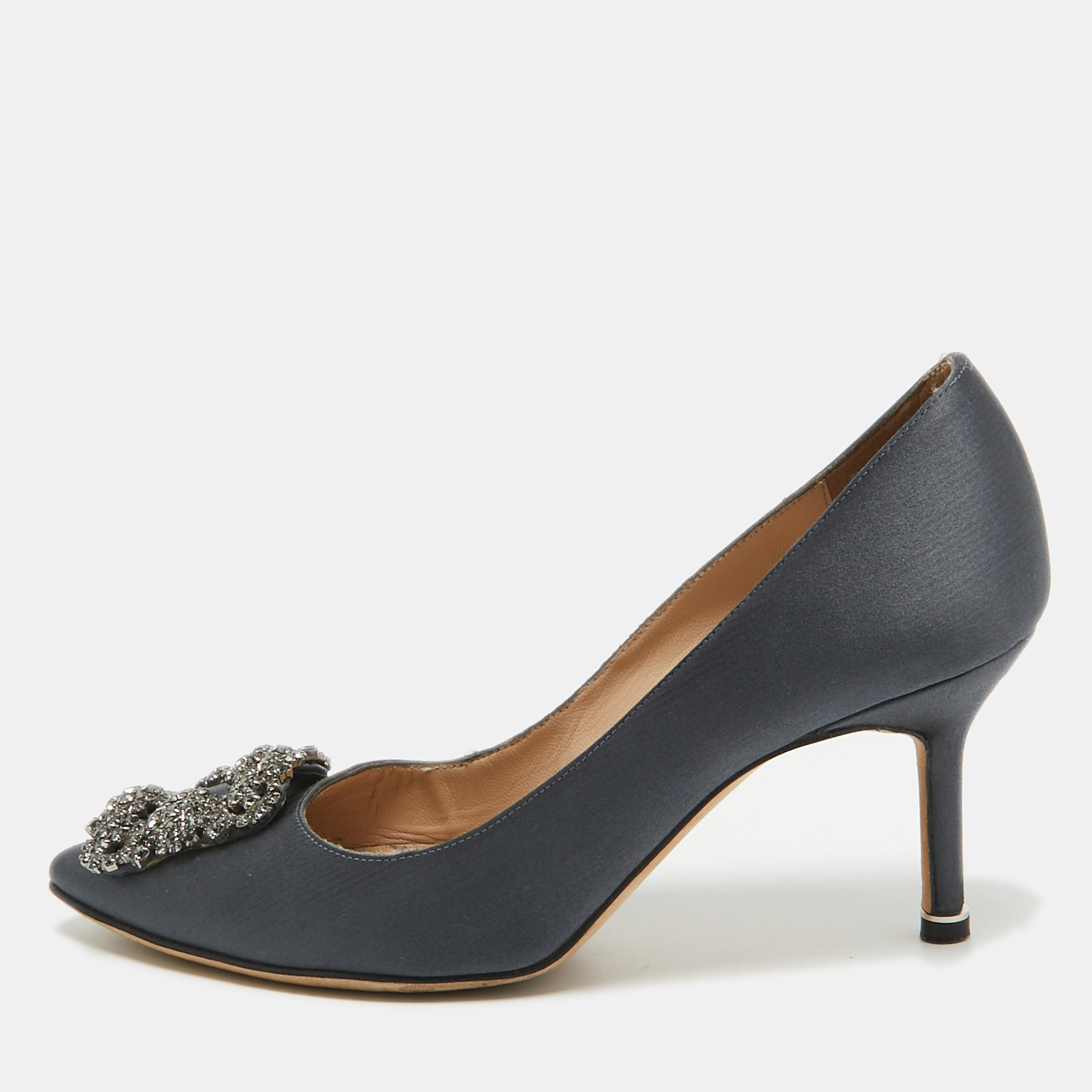 

Manolo Blahnik Blue Satin Hangisi Pumps Size