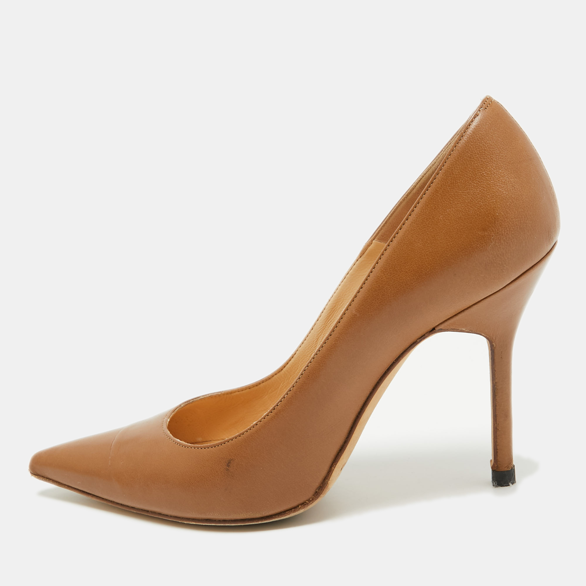 

Manolo Blahnik Brown Leather BB Pointed Toe Pumps Size