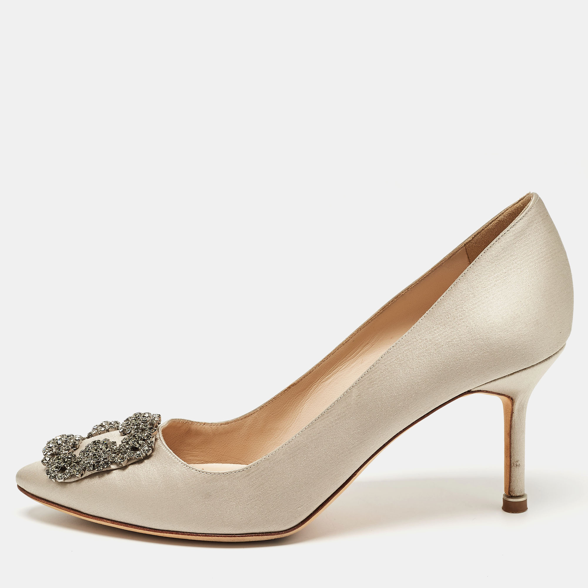 

Manolo Blahnik Grey Satin Hangisi Pumps Size
