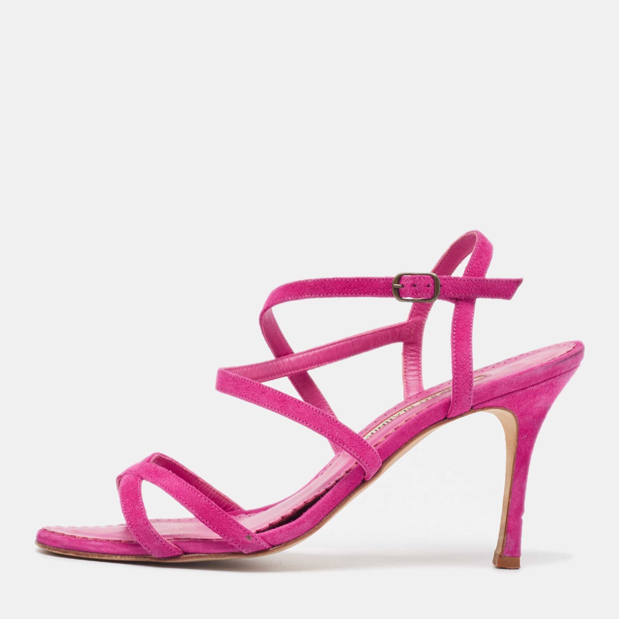 

Manolo Blahnik Purple Suede Bayan Ankle Wrap Sandals Size, Pink