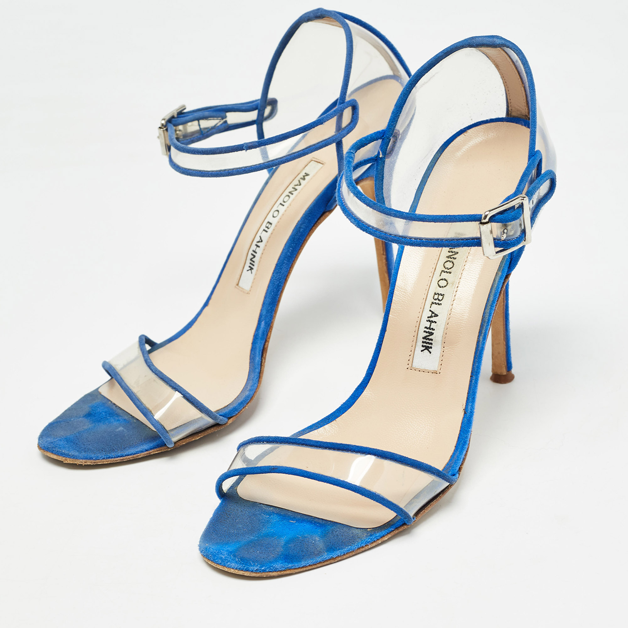 Manolo Blahnik Blue/Transperent PVC and Suede Mary Jane  Pumps  Size 36.5 
