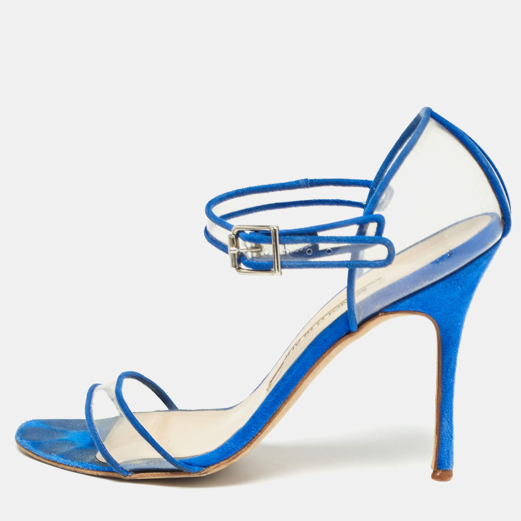 

Manolo Blahnik Blue/Transperent PVC and Suede Mary Jane Pumps Size