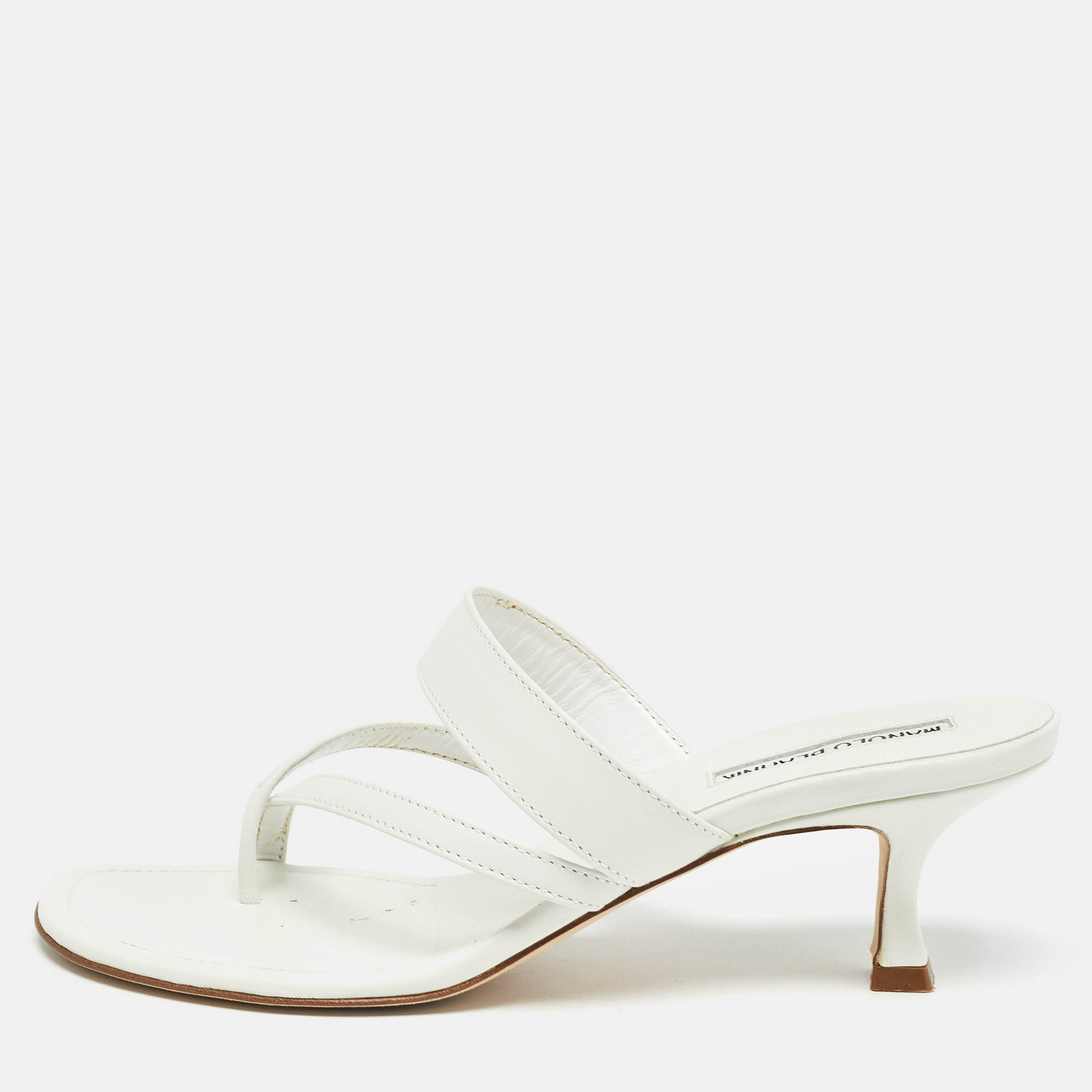 

Manolo Blahnik White Leather Susa Slide Sandals Size