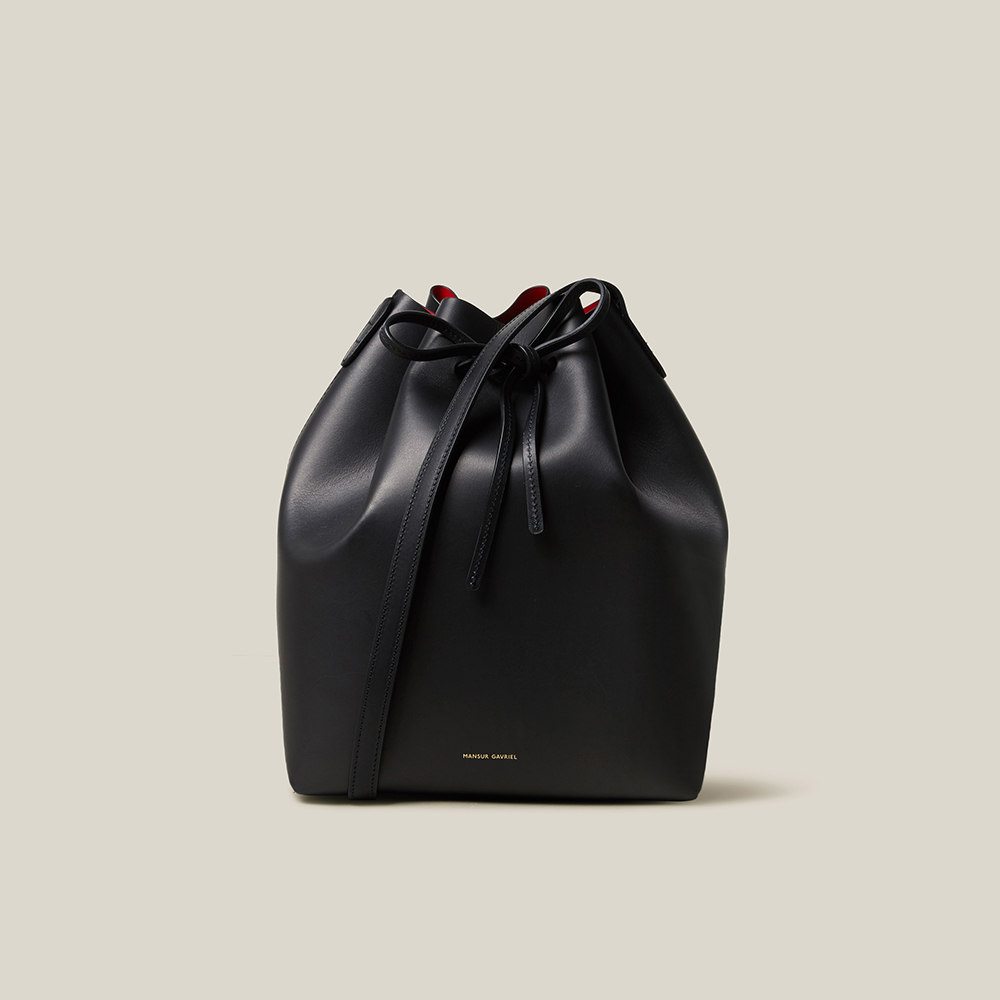 Mansur Gavriel Black Leather Bucket Bag One Size