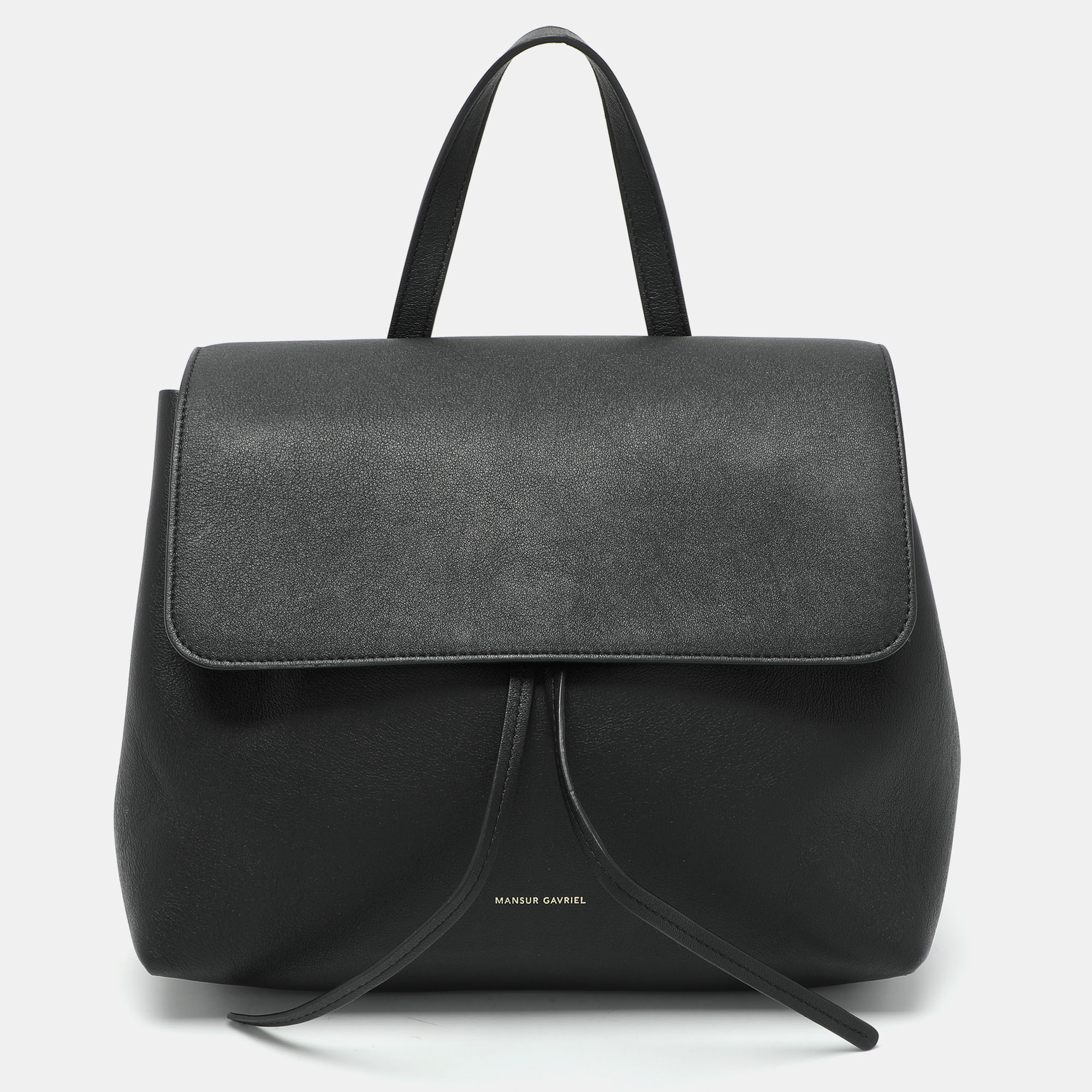 

Mansur Gavriel Black Leather Soft Lady Drawstring Flap Shoulder Bag