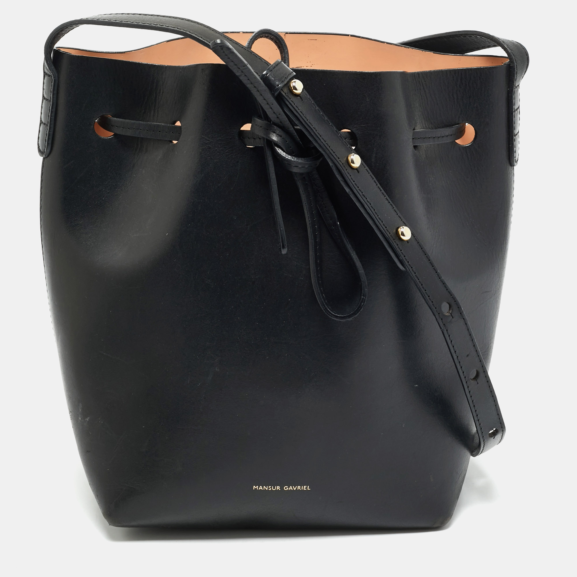 

Mansur Gavriel Black Leather Drawstring Bucket Bag