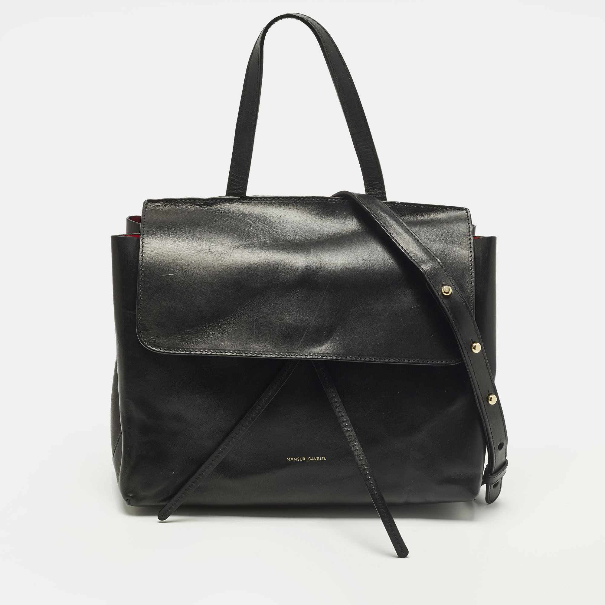 

Mansur Gavriel Lady Flap Black Leather Top Handle Bag