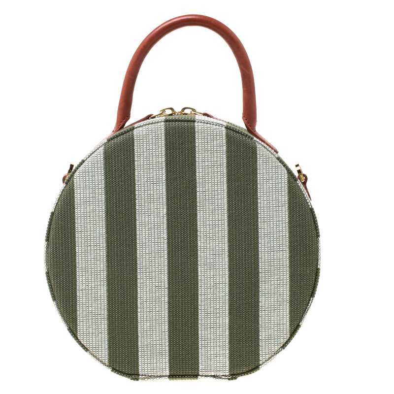 Pre Owned Mansur Gavriel Green/Off white Striped Circle Crossbody Bag