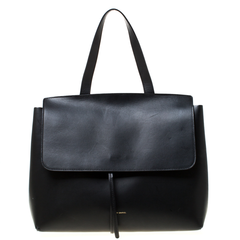 Pre Owned Mansur Gavriel Black Leather Lady Top Handle Bag