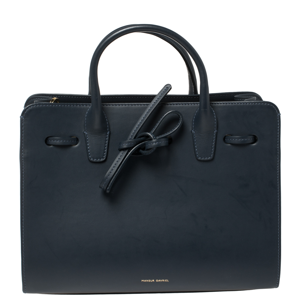 Pre Owned Mansur Gavriel Navy Blue Leather Sun Tote