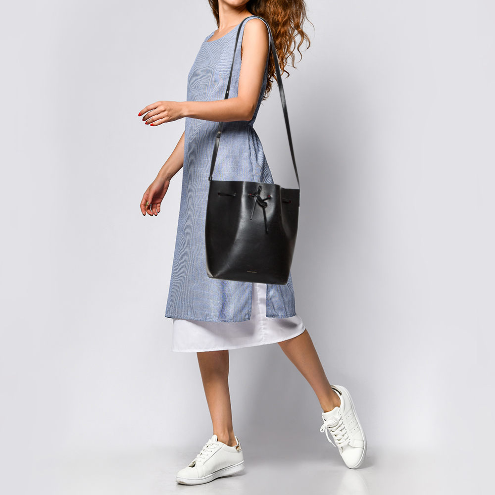 

Mansur Gavriel Black Leather Drawstring Bucket Bag