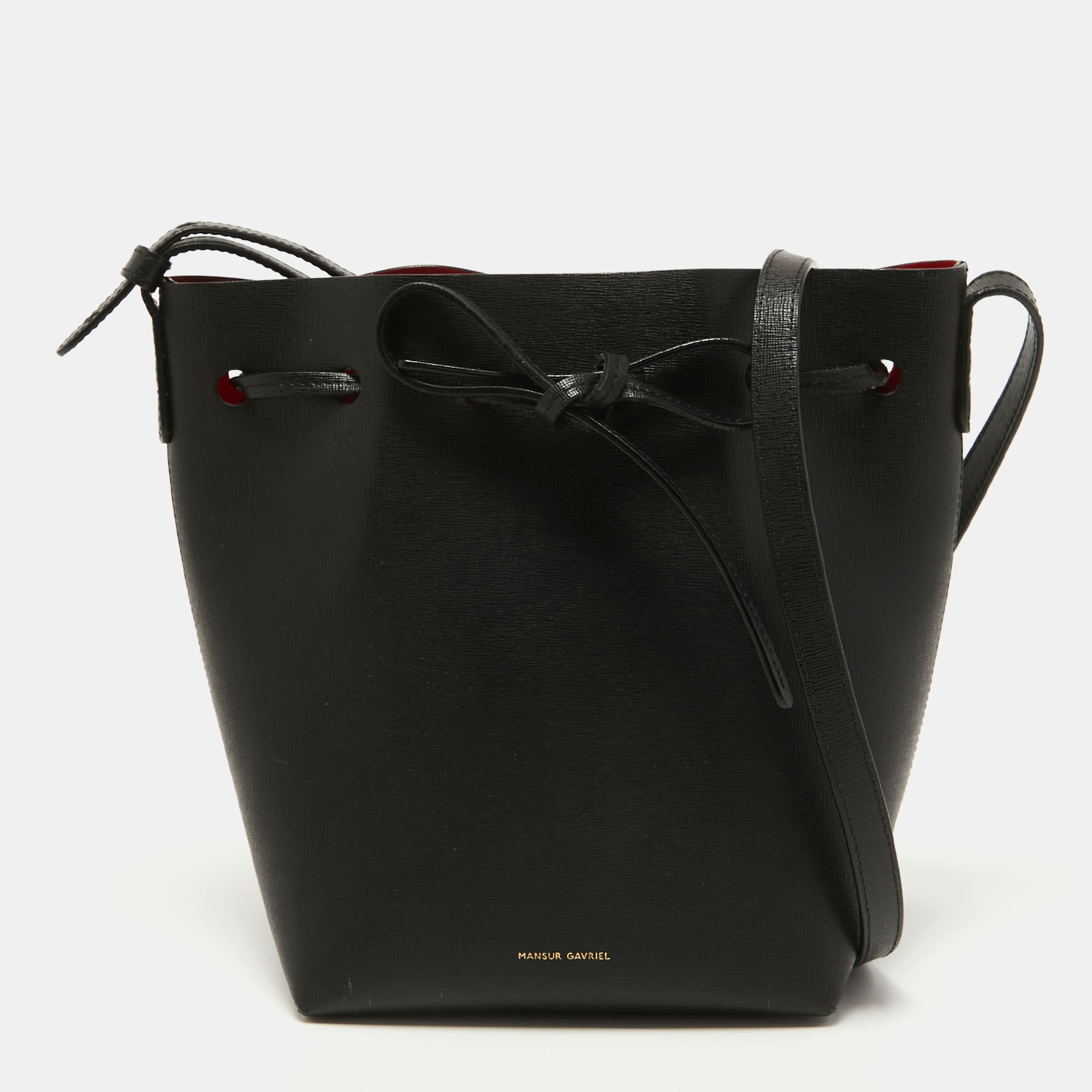 Pre-owned Mansur Gavriel Black Leather Mini Bucket Bag