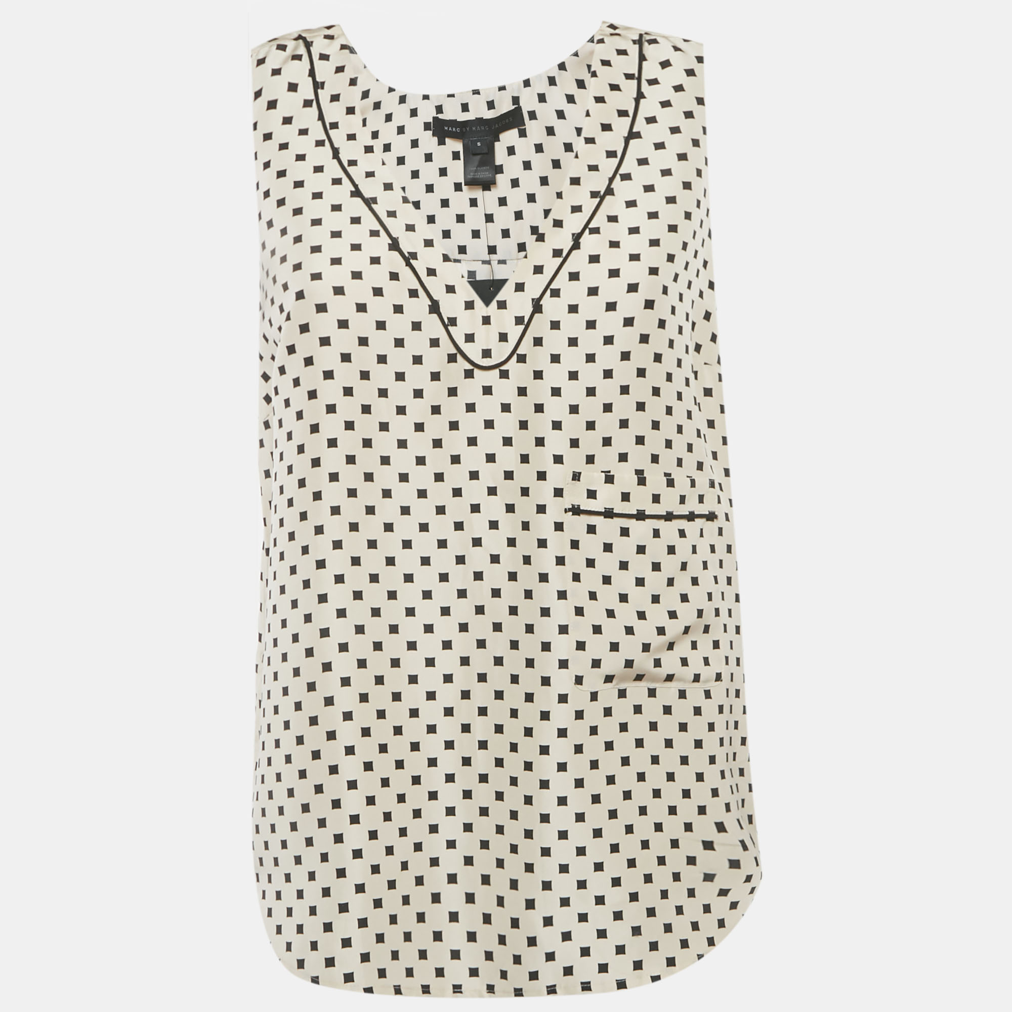 Pre-owned Marc By Marc Jacobs Pale Buff Printed Silk Sleeveless Top S In Sand