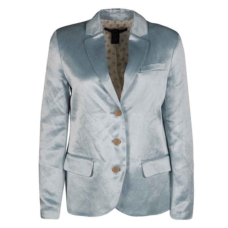 Pre Owned Marc by Marc Jacobs Stormy Sky Blue Cosmo Satin Blazer S