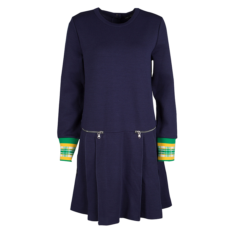 Marc By Marc Jacobs Indigo Drop Waist Zip Detail Sweatshirt Dress M