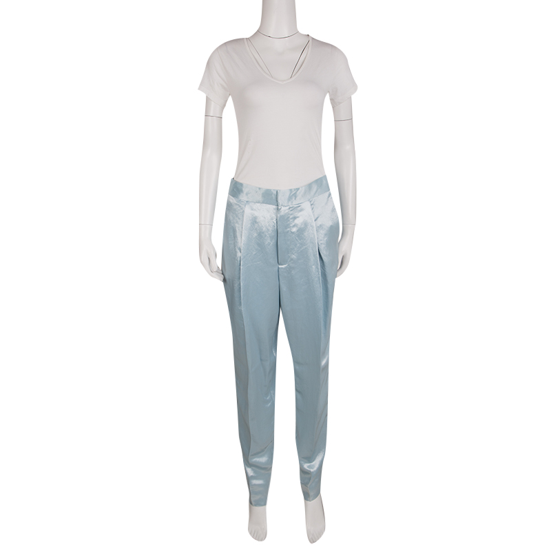 

Marc by Marc Jacobs Stormy Sky Blue Cosmo Satin High Waist Pleated Trousers S