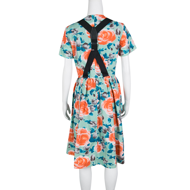Marc By Marc Jacobs Pale Jade Jerrie Rose Printed Cotton Poplin Dress M In Multicolor