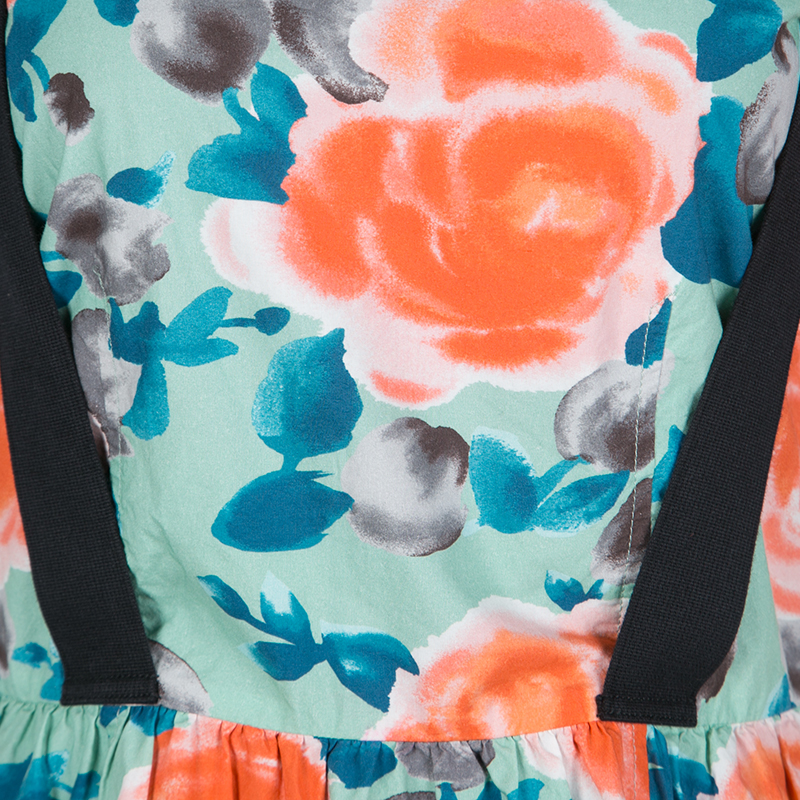 Marc By Marc Jacobs Pale Jade Jerrie Rose Printed Cotton Poplin Dress M In Multicolor