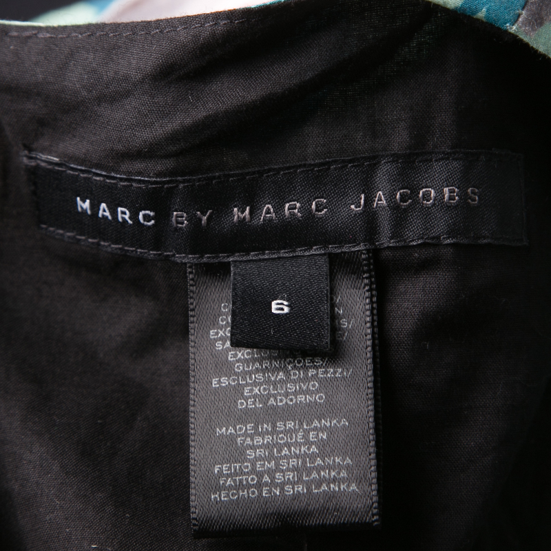 Marc By Marc Jacobs Pale Jade Jerrie Rose Printed Cotton Poplin Dress M In Multicolor
