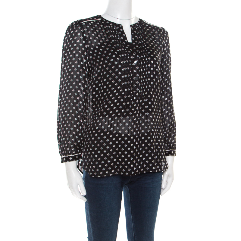 

Marc By Marc Jacobs Monochrome Printed Silk Long Sleeve Blouse, Black