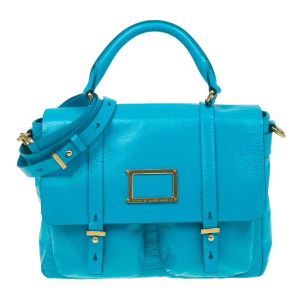 Marc by Marc Jacobs Turquoise Glazed Leather Large Top Handle Werdie Satchel