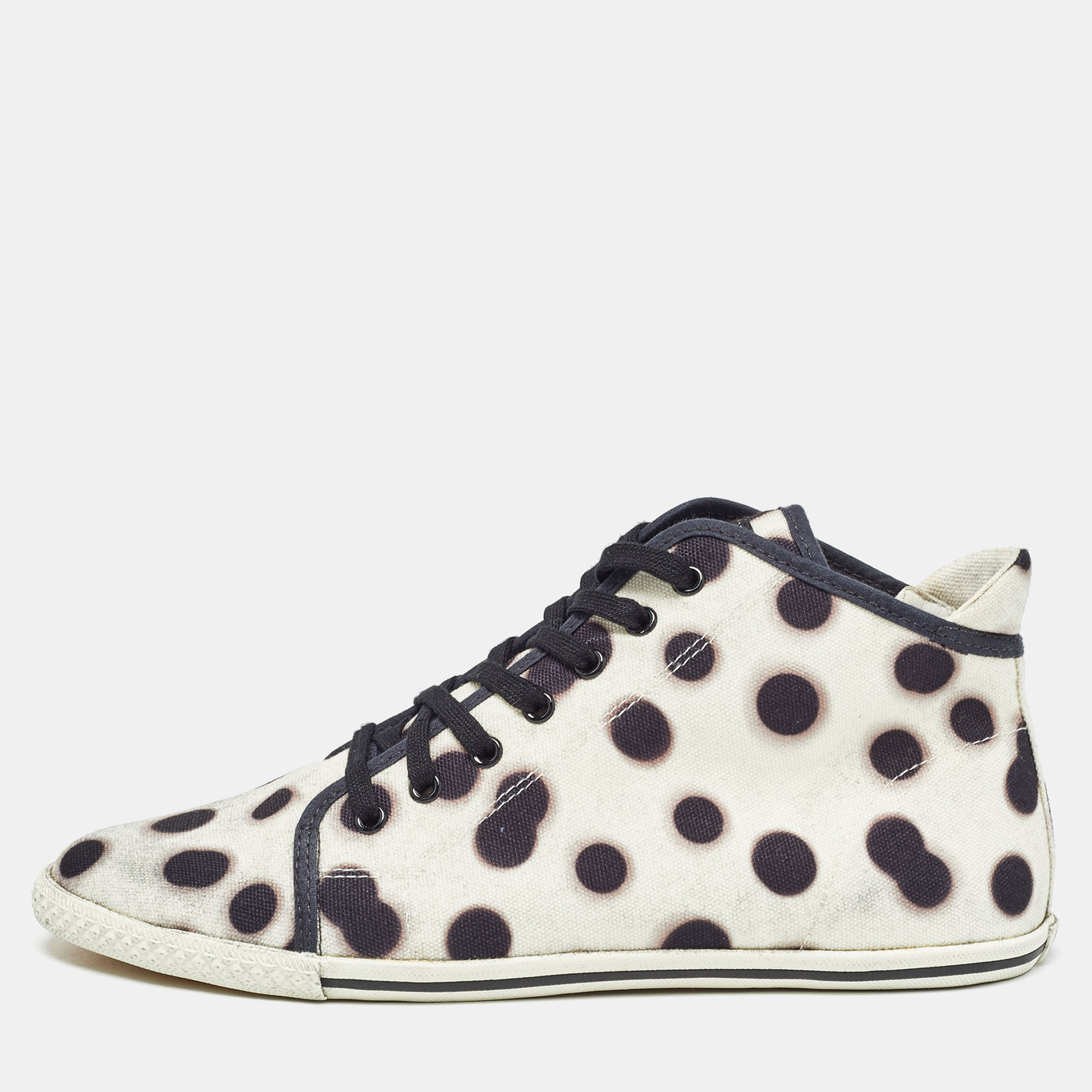 

Marc by Marc Jacobs Cream And Black Canvas Polka Dot High Top Sneakers Size