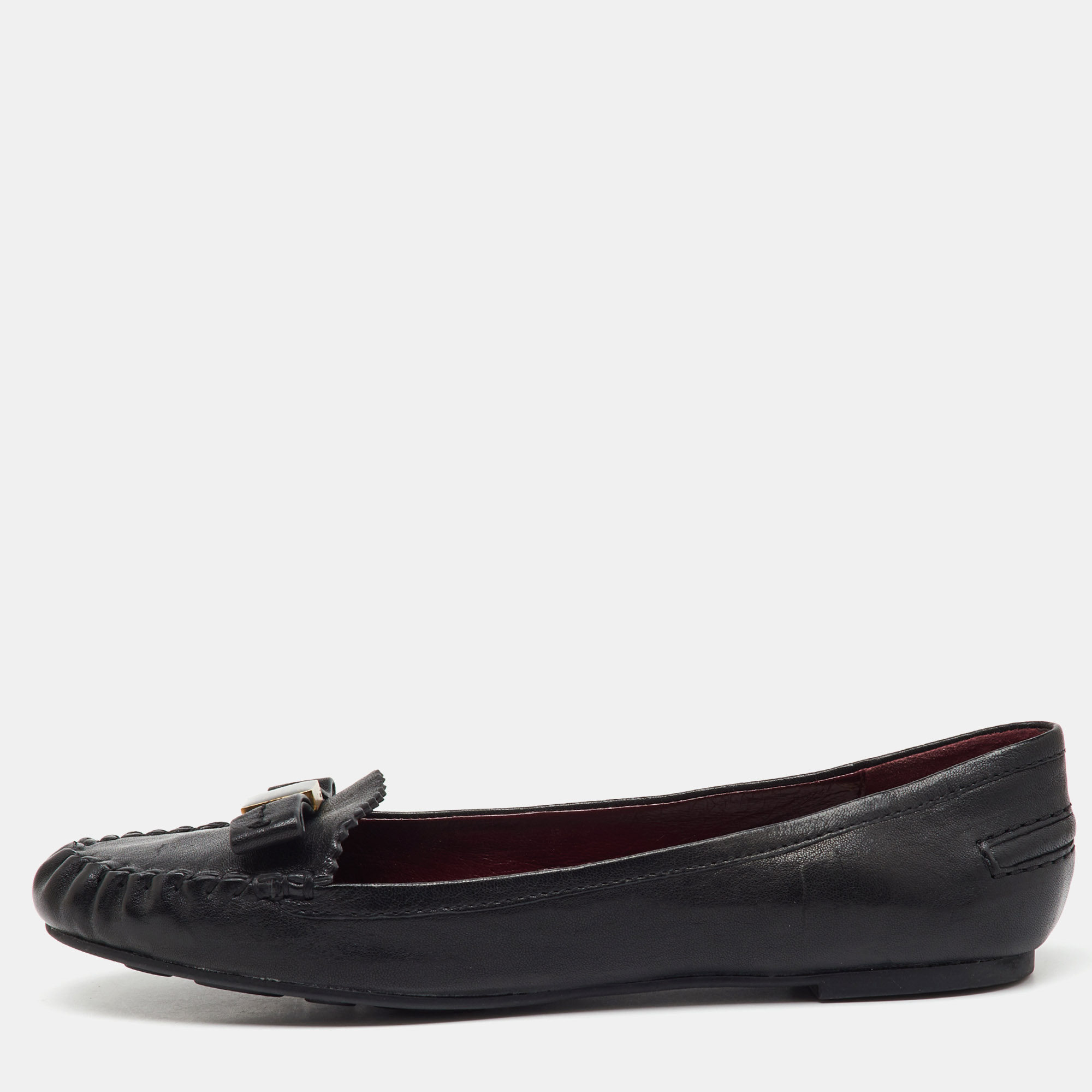 Pre-owned Marc By Marc Jacobs Black Leather Loafer Ballet Flats Size 40
