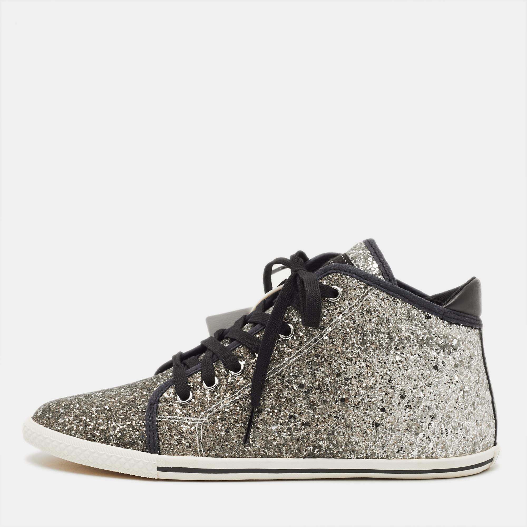 

Marc by Marc Jacobs Size  Silver Canvas and Leather High Top Sneakers