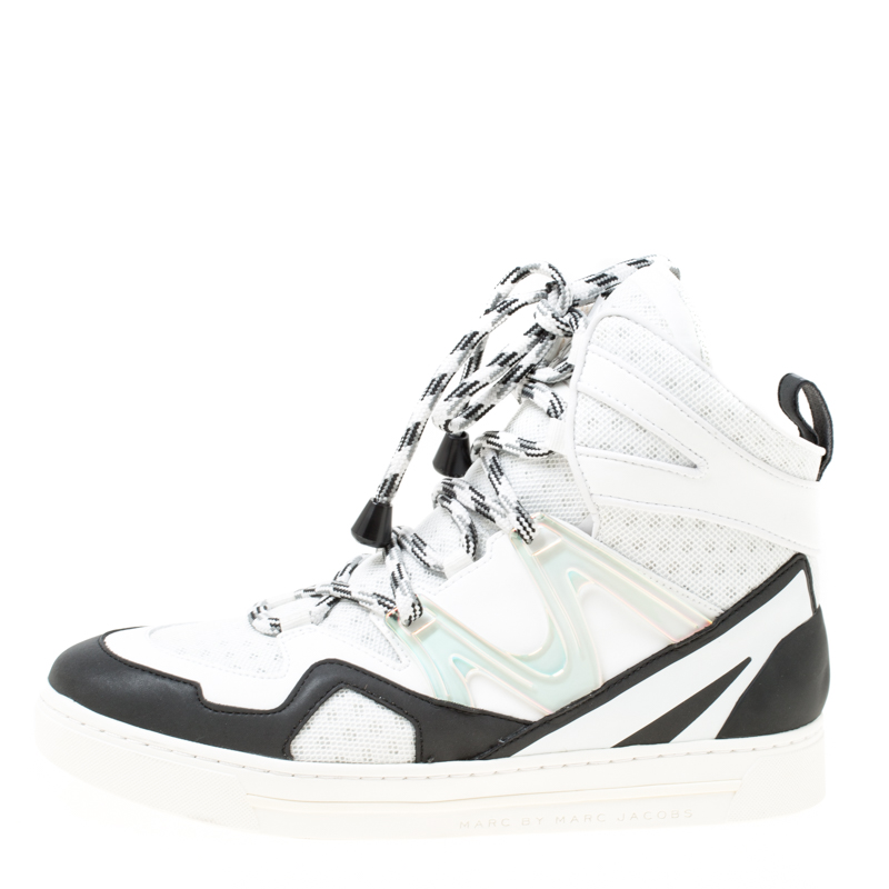 

Marc by Marc Jacobs Monochrome Leather And Mesh High Top Sneakers Size, White