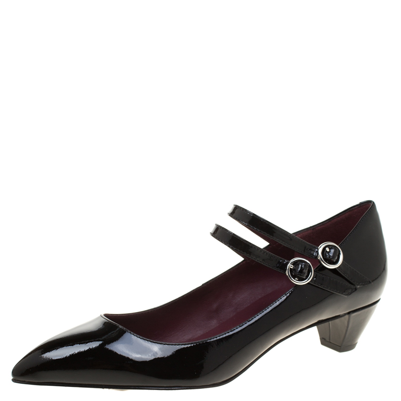 Pre Owned حذاء كعب عالي مارك باي مارك جاكوبس ماري جين مقدمة مدببة سادي جلد لامع أسود مقاس 38