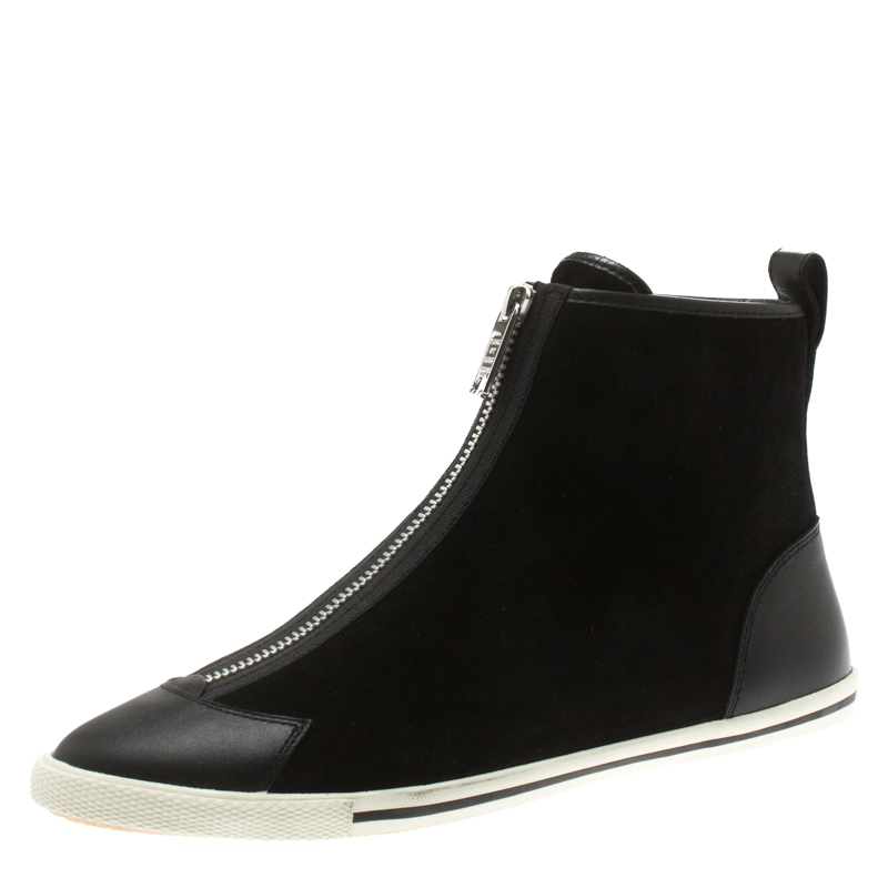Pre Owned Marc by Marc Jacobs Black Suede Bedford Zip High Top Sneakers Size 39