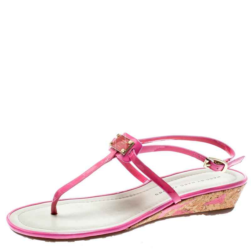 Marc by Marc Jacobs Pink Patent Leather Ankle Strap Sandals Size 36.5