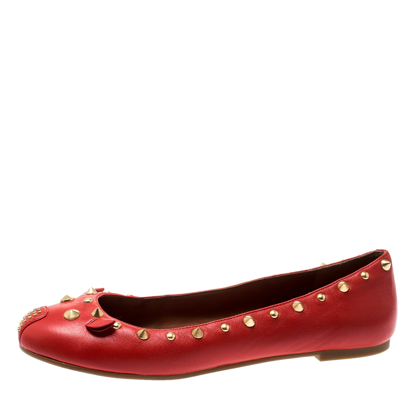 

Marc by Marc Jacobs Red Leather Spike Mouse Ballet Flats Size