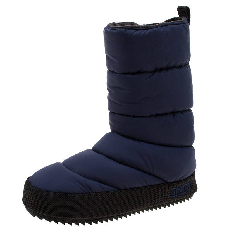 Pre Owned Marc by Marc Jacobs Blue Quilted Nylon Fabric Howard Fleece Lined Tall Snow Boots Size 38