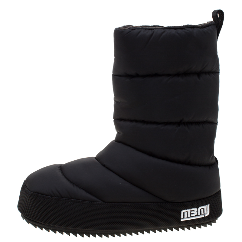 

Marc by Marc Jacobs Black Quilted Nylon Fabric Howard Fleece Lined Tall Snow Boots Size