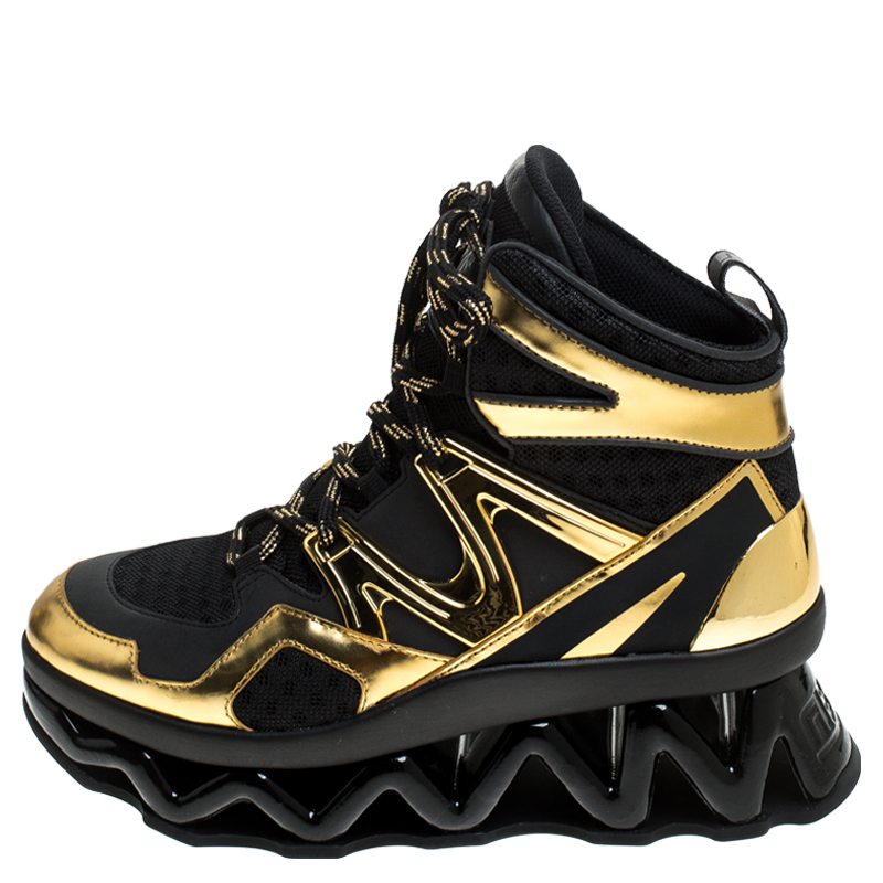 

Marc by Marc Jacobs Black/Gold Leather And Mesh Spring Platform High Top Sneakers Size