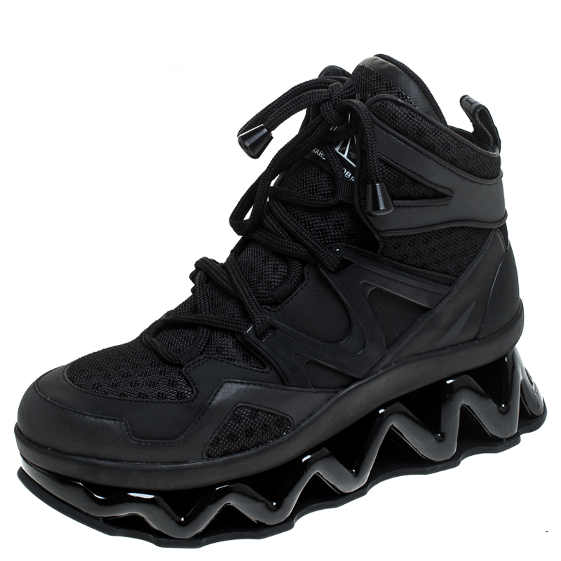 Pre Owned Marc by Marc Jacobs Black Leather And Mesh Spring Platform High Top Sneakers Size 39