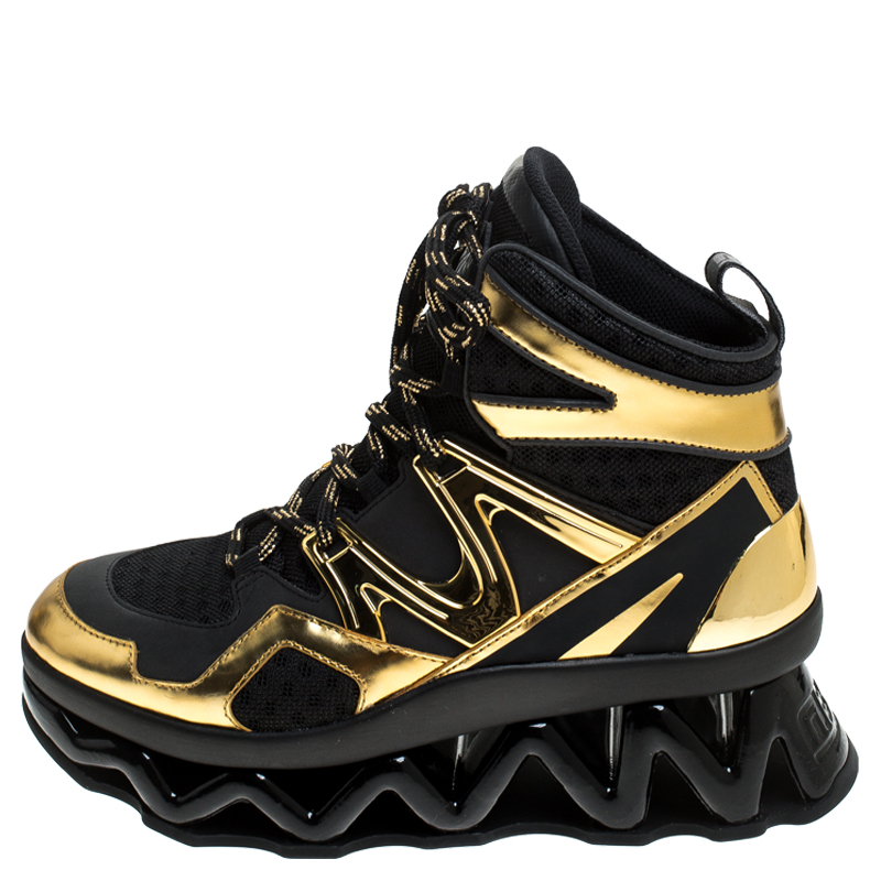 

Marc by Marc Jacobs Black/Gold Leather And Mesh Spring Platform High Top Sneakers Size