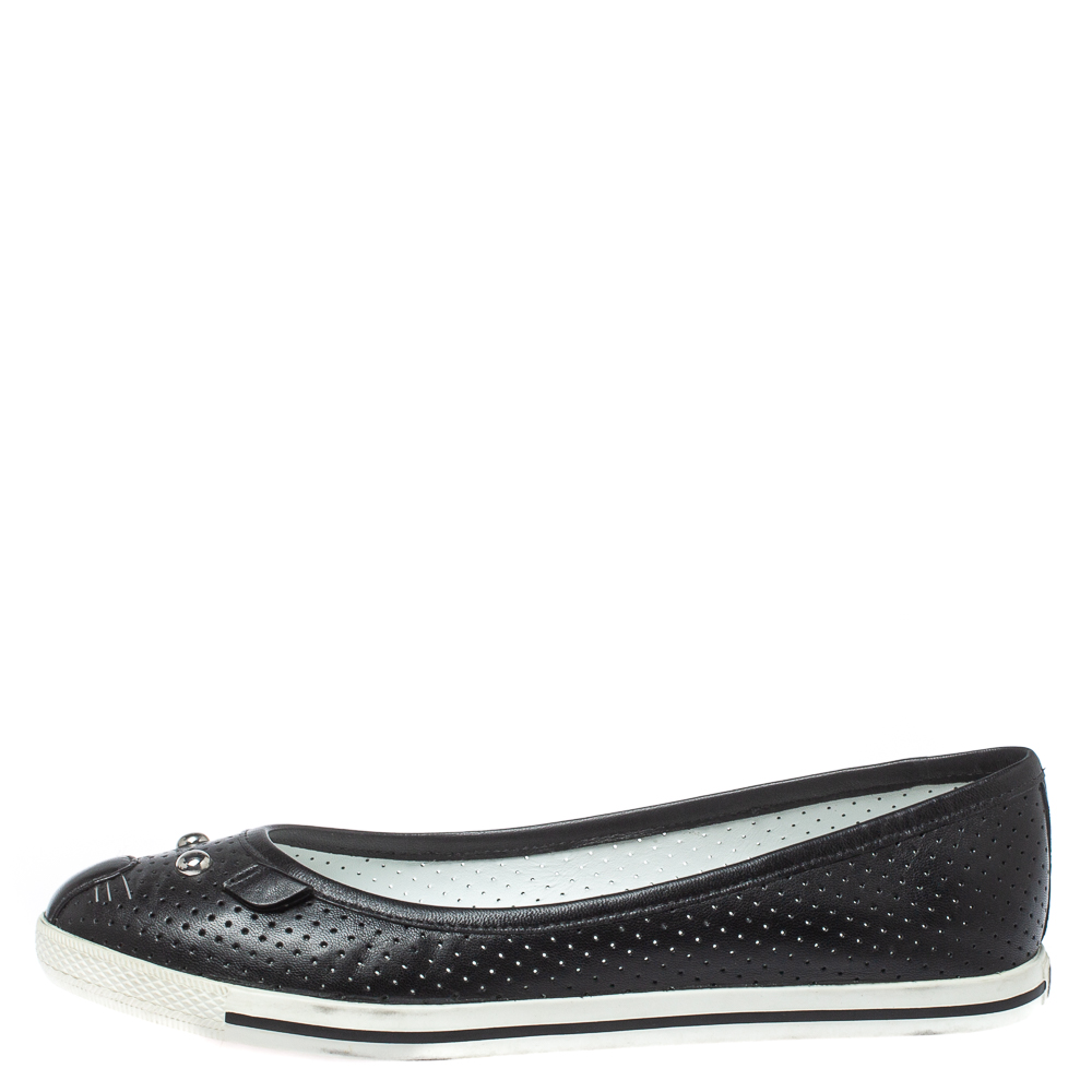 

Marc by Marc Jacobs Black Perforated Leather Mouse Ballet Flats Size