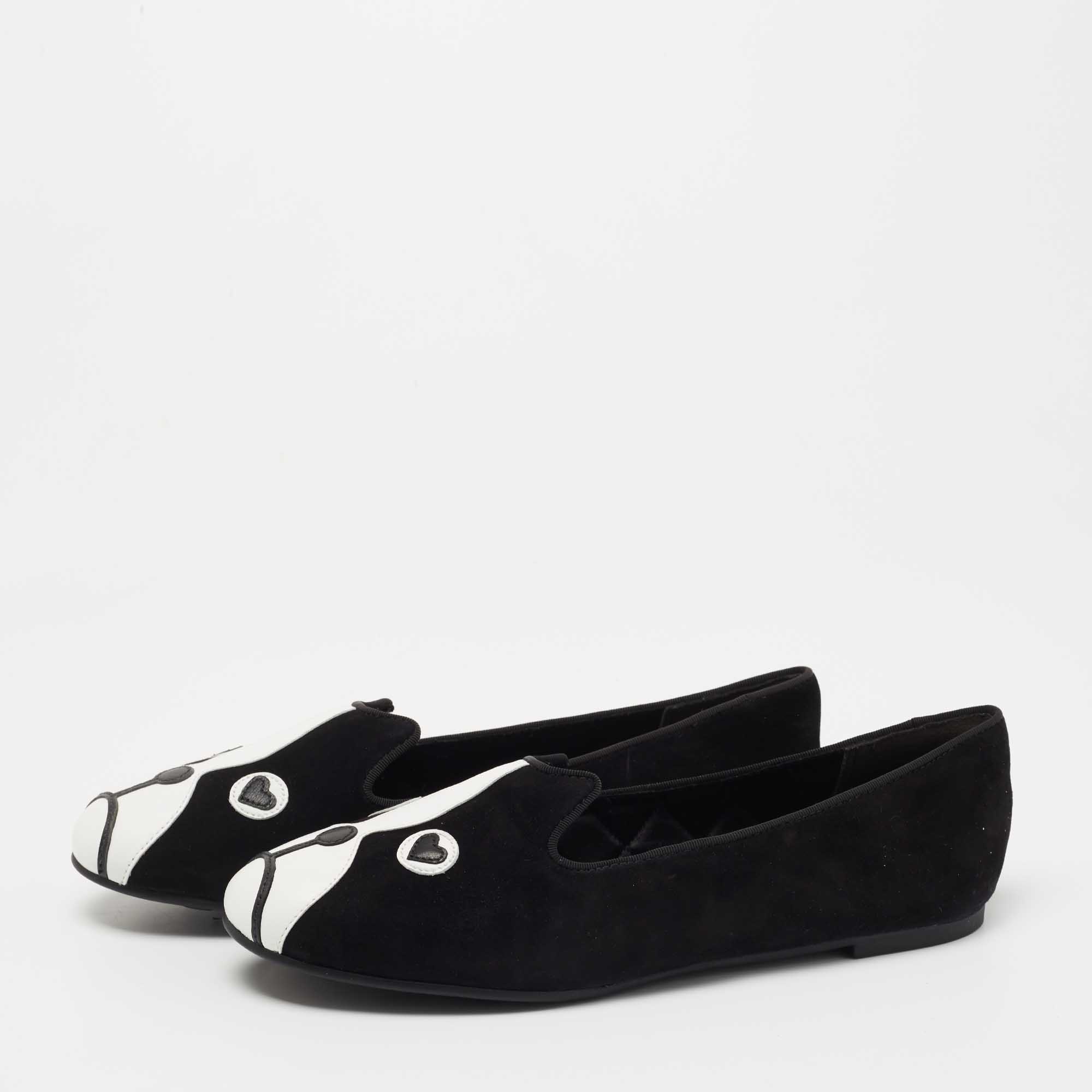 

Marc by Marc Jacobs Black/White Suede and Leather Cat Ballet Flats Size