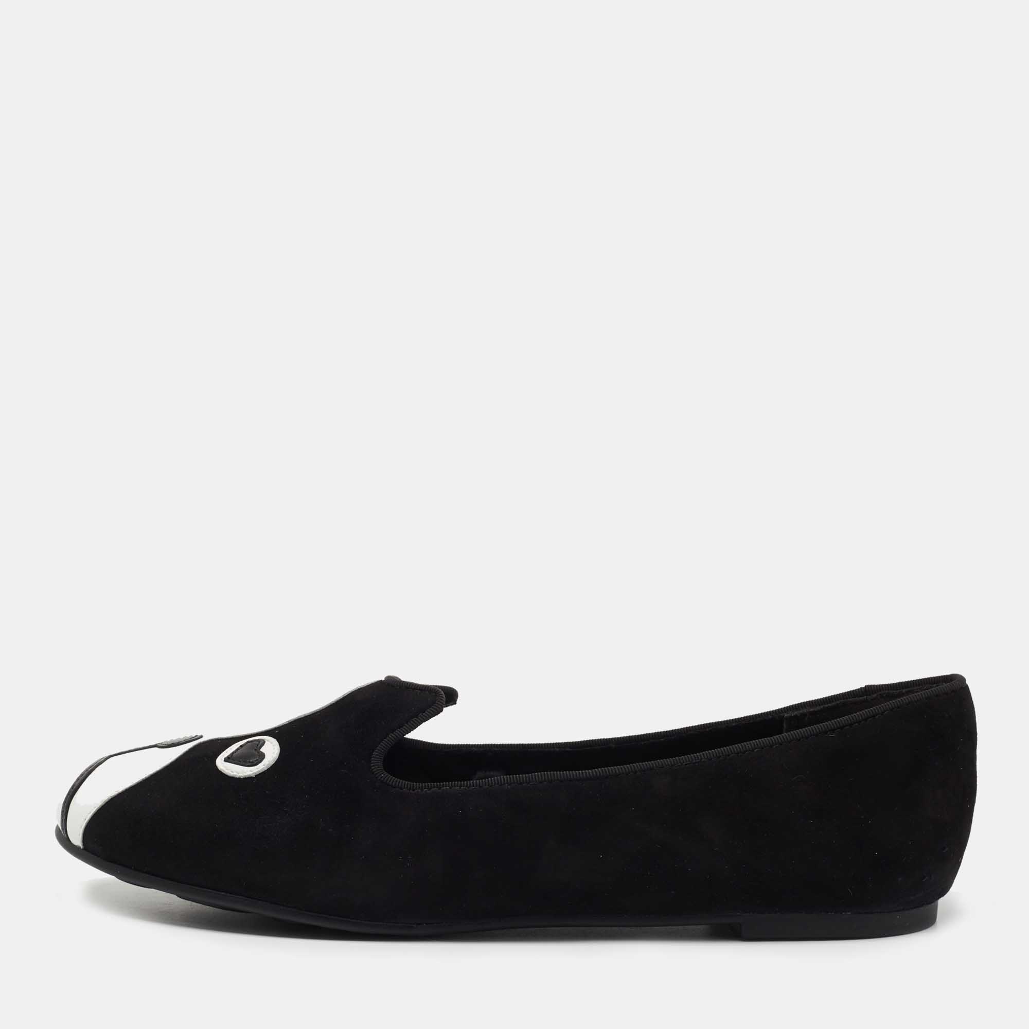 Pre-owned Marc By Marc Jacobs Black/white Suede And Leather Cat Ballet Flats Size 37