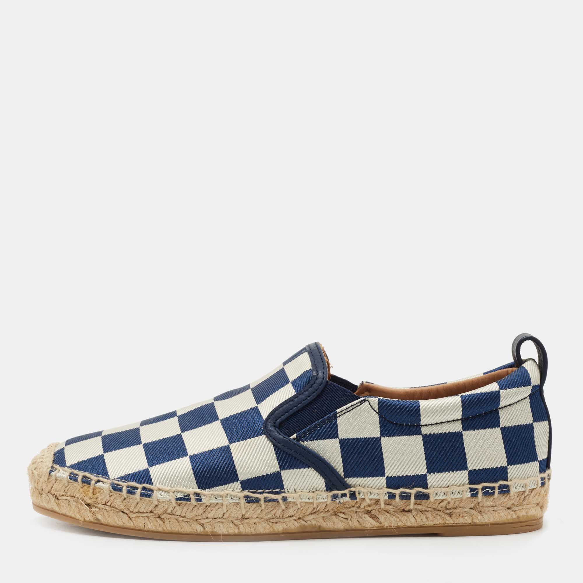 Pre-owned Marc By Marc Jacobs Blue/white Canvas Checkered Espadrille Flats Size 35.5