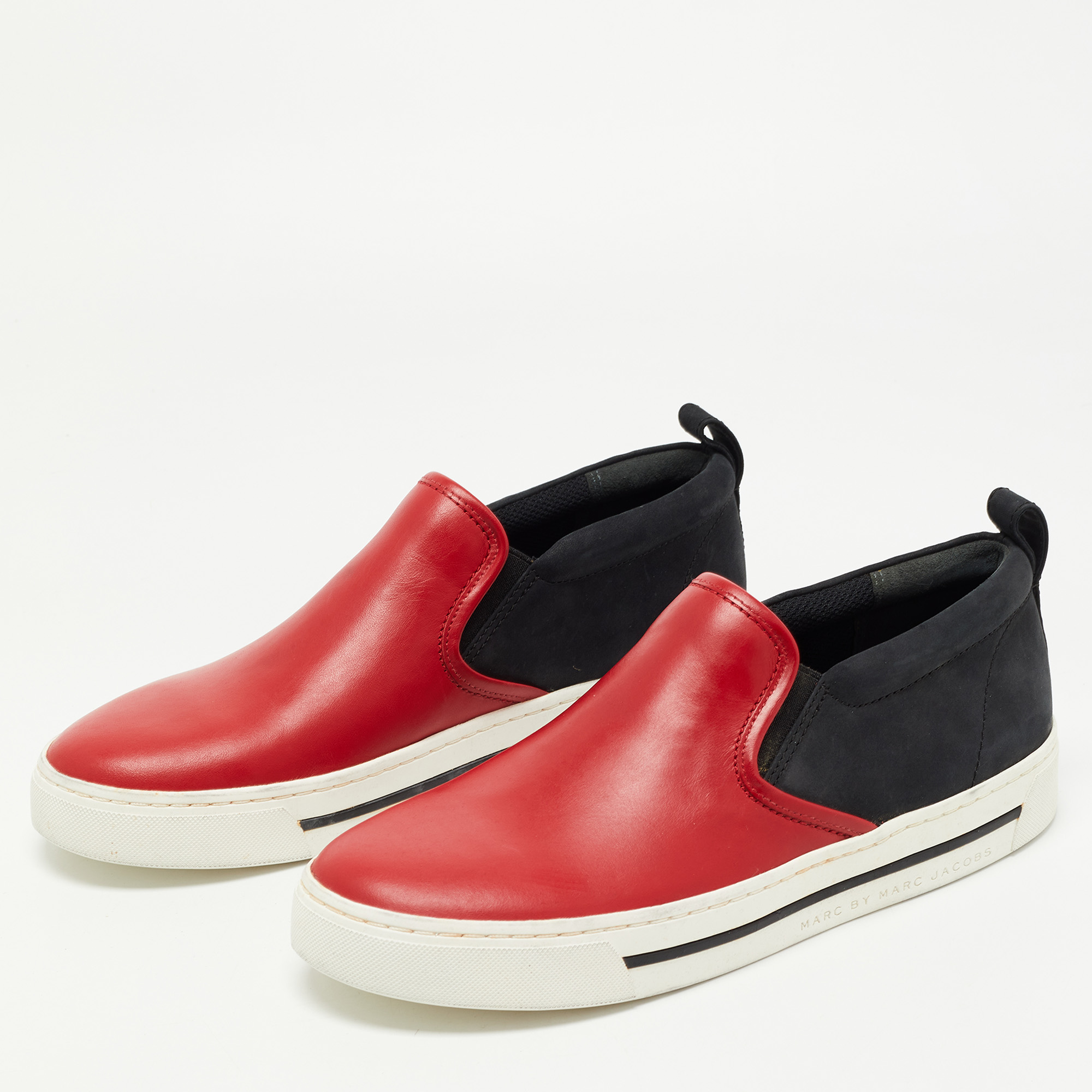 

Marc by Marc Jacobs Red/Black Nubuck and Leather Broome Sneakers Size