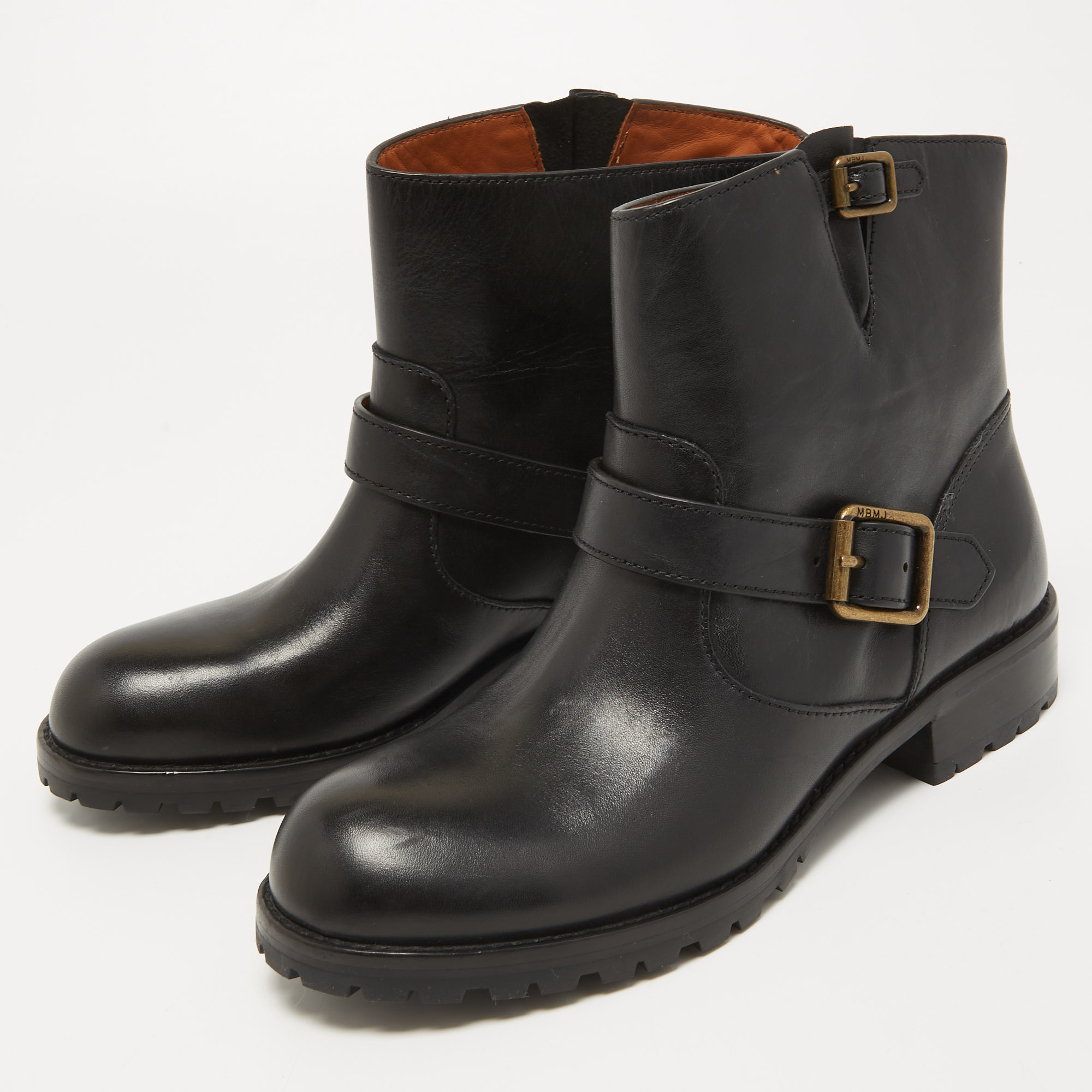 

Marc by Marc Jacobs Black Leather Ankle Length Engineer Buckle Boots Size